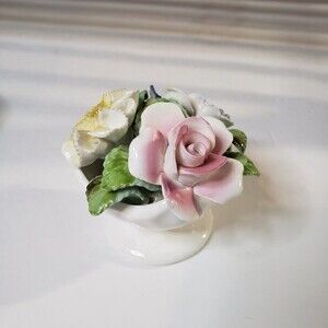 Vintage Royal Stratford Miniature Bone China Flowers in Basket Romantic Decor